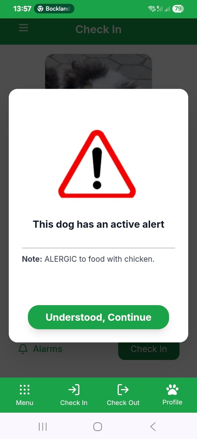 Active alert during check-in in Bockland