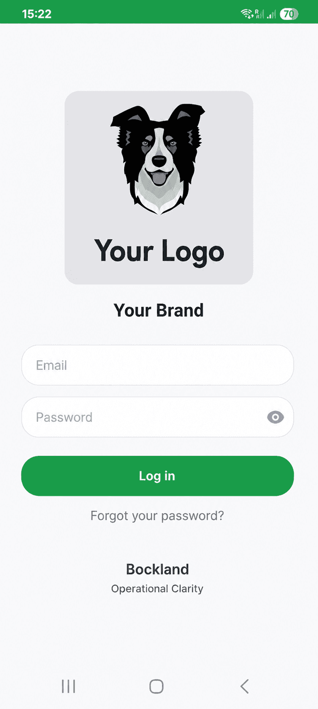 Bockland login screen on a phone