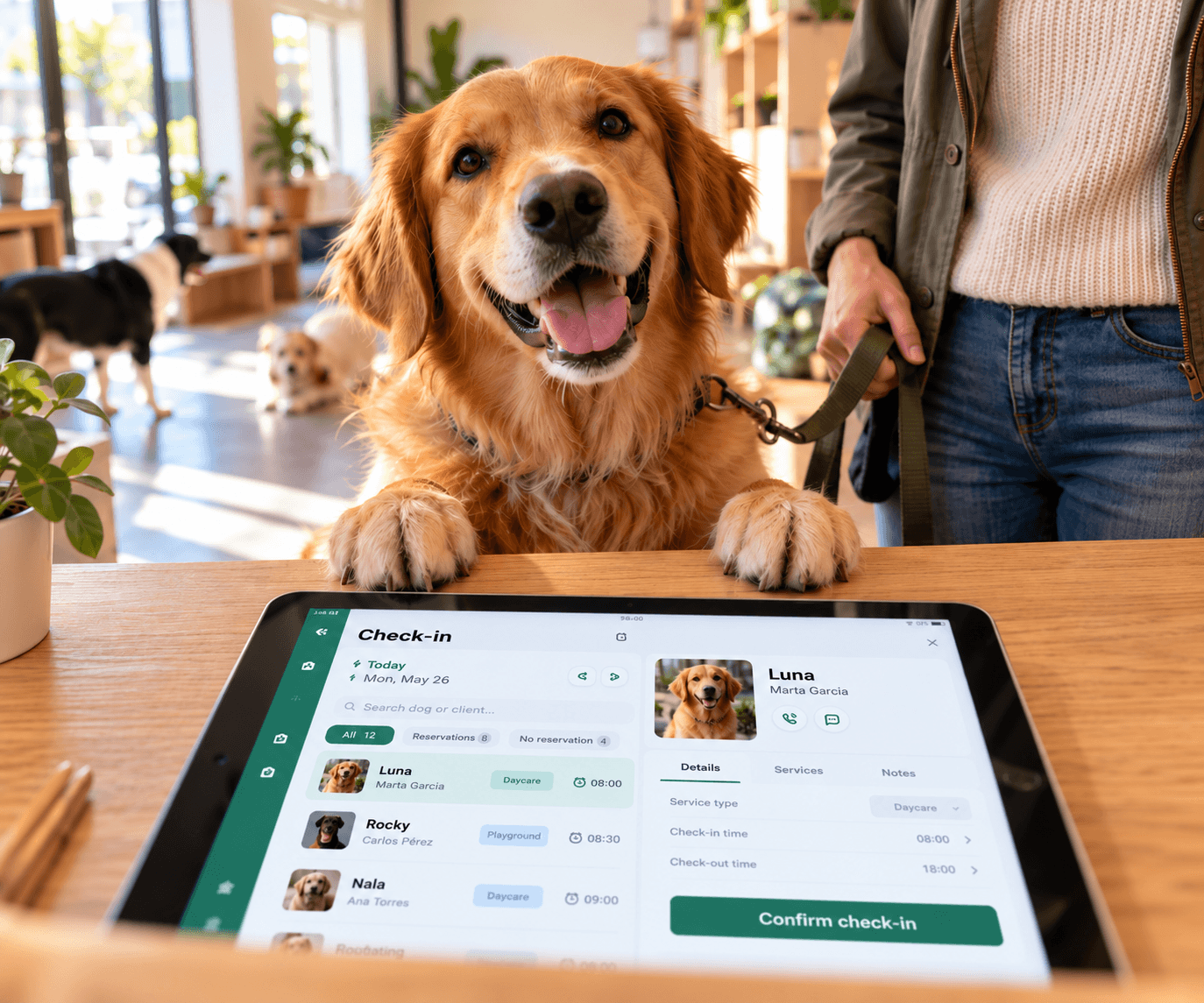 Check-in at a dog daycare